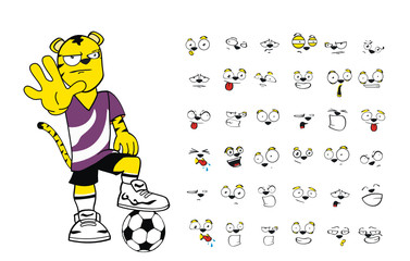tiger kid soccer cartoon expression pack in vector format 