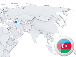 Azerbaijan on map of Asia