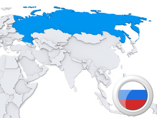 Russia on map of Asia