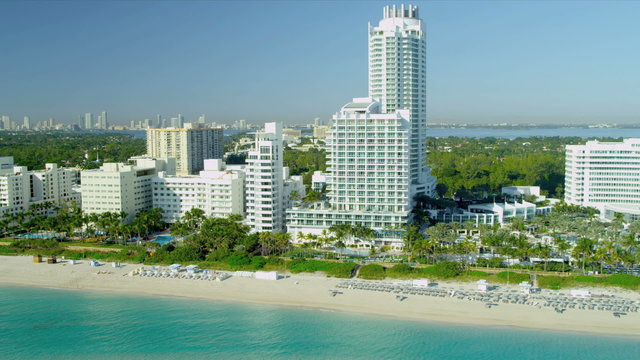 Aerial view Miami Beach  resort hotels 