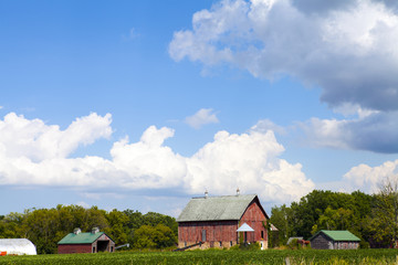 Fototapeta premium American Farmland With Blue Cloudy Sky