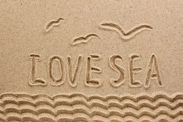 The word  sea  written on the sand