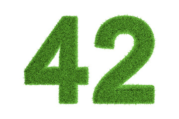 Number 42 with a green grass texture - obrazy, fototapety, plakaty