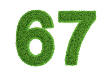 Green eco-friendly symbol of number 67, on white
