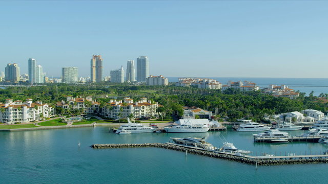 Aerial view Fisher Island exclusive apartments, Miami