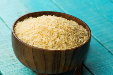 Rice in wooden bowl