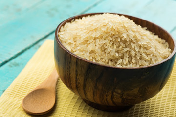 Rice in wooden bowl