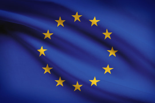 Series of ruffled flags. European Union.