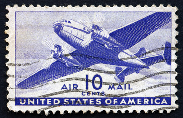 Postage stamp USA 1941 Twin-Motored Transport Plane