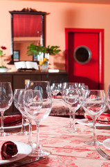 Fancy table set for wedding or christmas