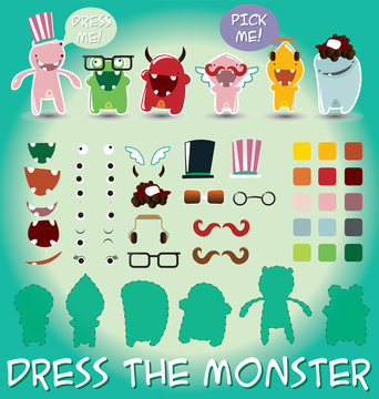 Set of monsters for dress up, vector illustration