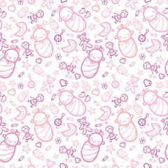 Fototapeta na wymiar Vector baby girls seamless pattern background with hand drawn