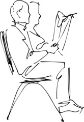 image of a man sitting on a chair reading a newspaper