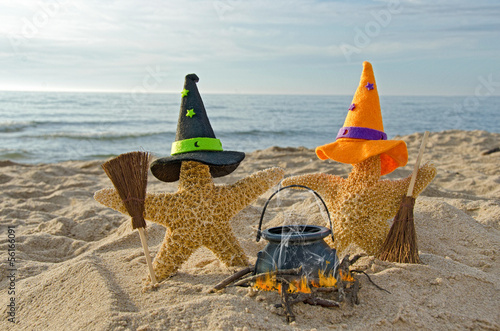Halloween starfish witches with brooms