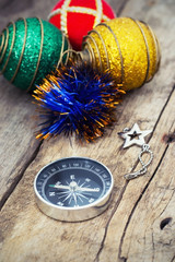 compass traveler and Christmas decorations