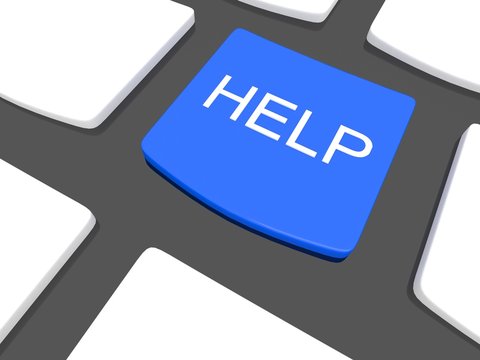 "Help" text on a button keyboard, 3d render