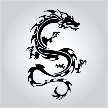 Vector version. Isolated tattoo of black dragon