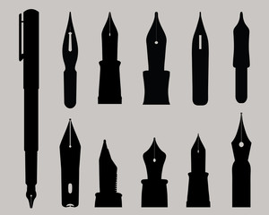 Silhouettes of old ink pen, vector
