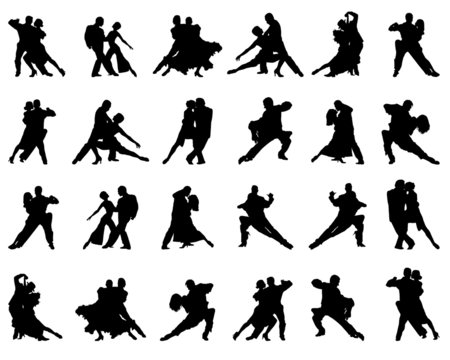 Silhouettes of tango players, vector