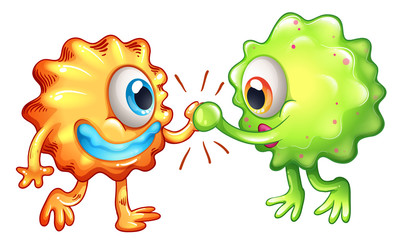 Fototapeta premium Two monsters showing teamwork