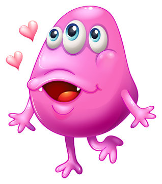 A pink monster with two hearts