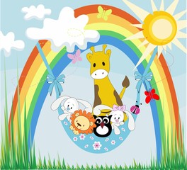 Obraz na płótnie Canvas Baby animals on a rainbow
