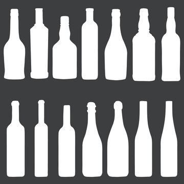 vector icons set: white bottles on dark background