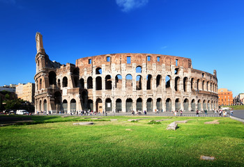 sunset and Colosseum in Rome, Italy