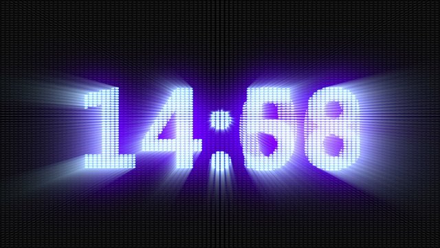 Blue digital countdown timer, glowing over dark background (hd, high definition)