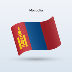 Mongolia flag waving form. Vector illustration.