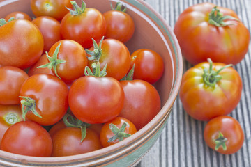 ripe tomatoes in a bowl on the table