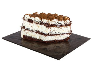 piece of chocolate cake with cream