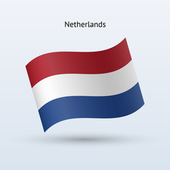 Netherlands flag waving form. Vector illustration.