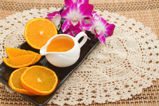 Orange juice and fresh fruit ,Healthy food set  for diet