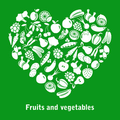 vector heart made of fruits and vegetables