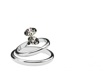 ２つの指輪とダイヤモンドのCG