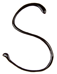 Big letter of alphabet made from chocolate syrup, isolated