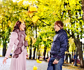 Couple on date autumn outdoor.