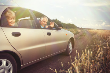 Two elderly people in car