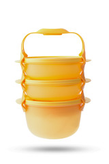 yellow plastic box packaging on white background