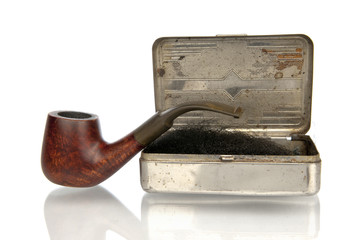 Vintage pipe with shag box isolated in white