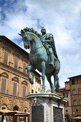 Naklejka premium Pomnik Cosimo I de Medici na placu Signoria w Florencji, Włochy