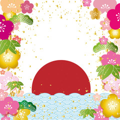 松竹梅　初日の出　正月　年賀状　青海波　日本文様