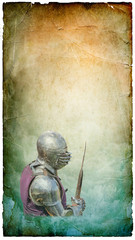 Armored knight with battle-axe - retro postcard