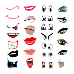 Cartoon Mouths And Eyes - Set, Isolated On White Backgroun