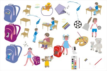 Set of 24 icons vector a prize pupil through school year