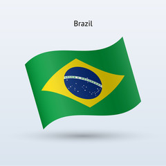 Brazil flag waving form. Vector illustration.