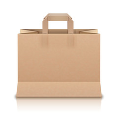 Realistic Beige Paper Shopping Bag. Vector Illustration