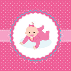 Baby girl announcement card. Vector illustration.