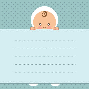 Baby boy announcement card. Vector illustration.